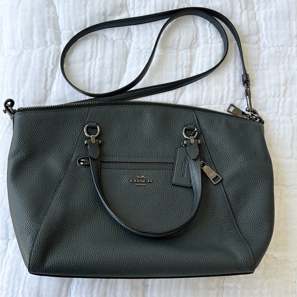 Coach prairie crossbody tote in dark green pebble leather